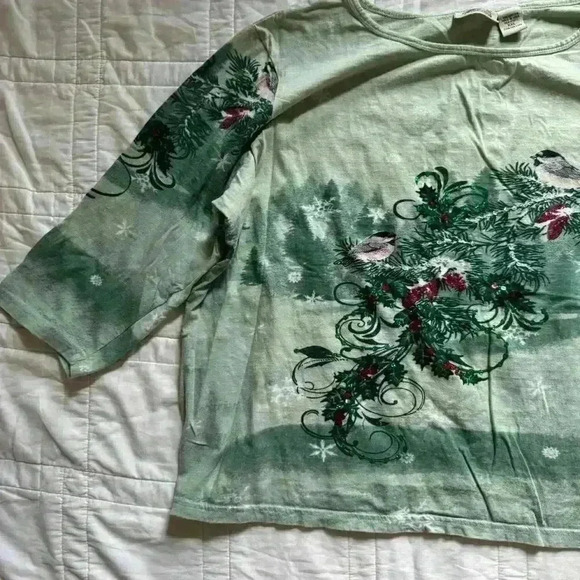 Y2k holiday pastel winter shirt women’s xxl collections etc birds snowflakes - Picture 5 of 8